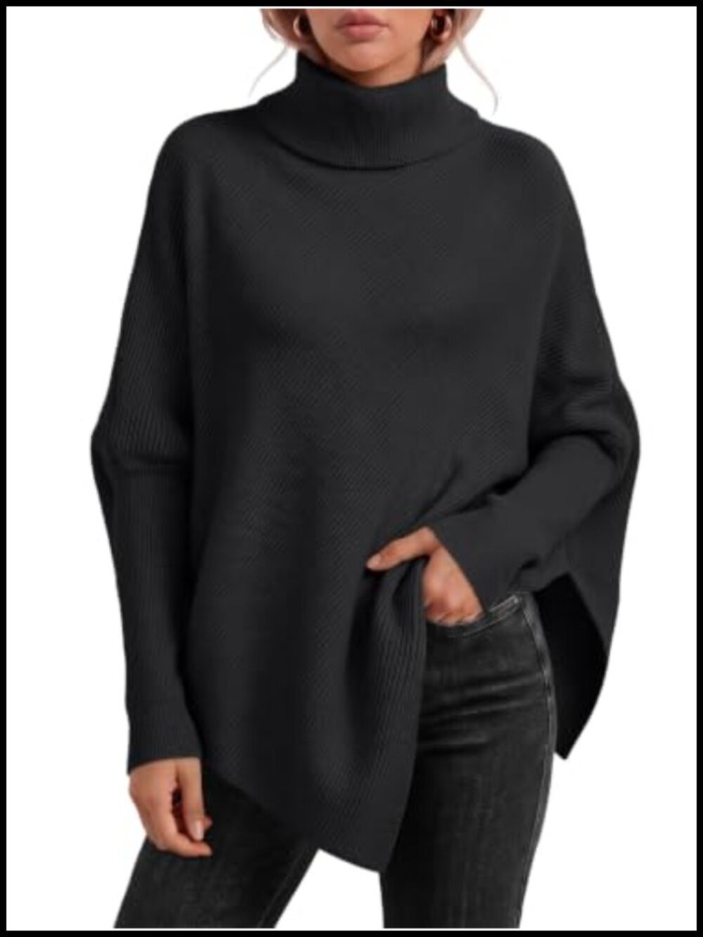Oversized Turtleneck Sweater Batwing Long Sleeve Top
